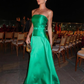 Elegant A Line Strapless Green Satin Long Prom Dress Evening Dress SH2072