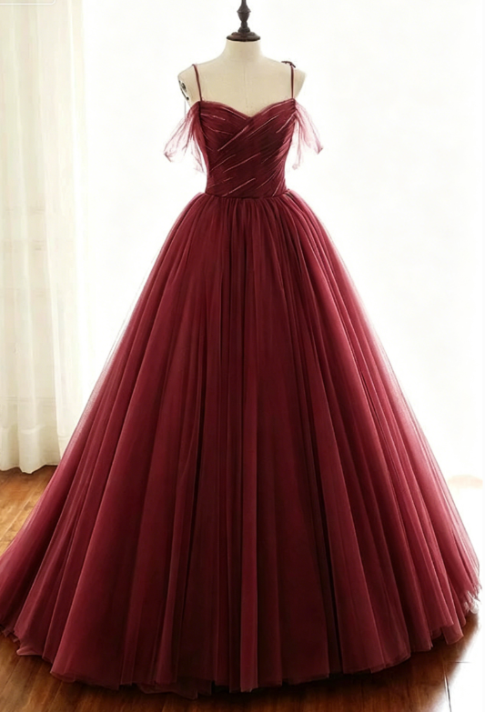 sage green tulle long ball gown with spaghetti straps, sage green sweet 16 dress prom gown P6154