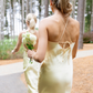 Light Yellow Sheath Halter Satin Open Back Bridesmaid Dress Evening Dress SH3196