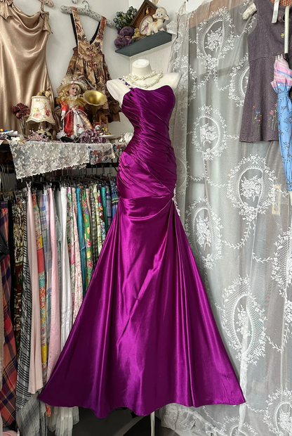 Purple Vintage Mermaid One Shoulder Satin Long Prom Dress SH5255