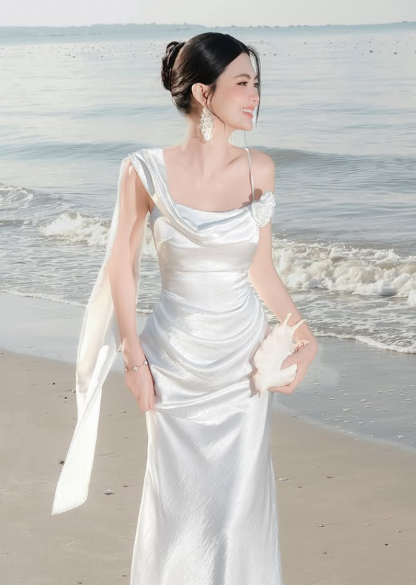 Pretty White Sheath Spaghetti Strap Satin Long Prom Dress Evening Dress SH8803