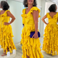 Yellow Sheath Strap Ruffle Satin Long Prom Dress Evening Dress SH2445