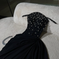 Sexy A Line Straps Exquisite Floral Beaded Black Chiffon Prom Dress Party Dress SH5338
