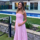 Pink A Line Strapless Layered Tulle Long Prom Dress Evening Dress SH1776