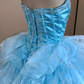 Blue Vintage Ball Gown Strapless Beaded Layered Organza Satin Long Prom Dress 16th Birthday Dress SH5213