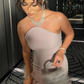 Elegant Mermaid Strapless Tiered Tulle Satin Long Prom Dress Evening Dress SH1948