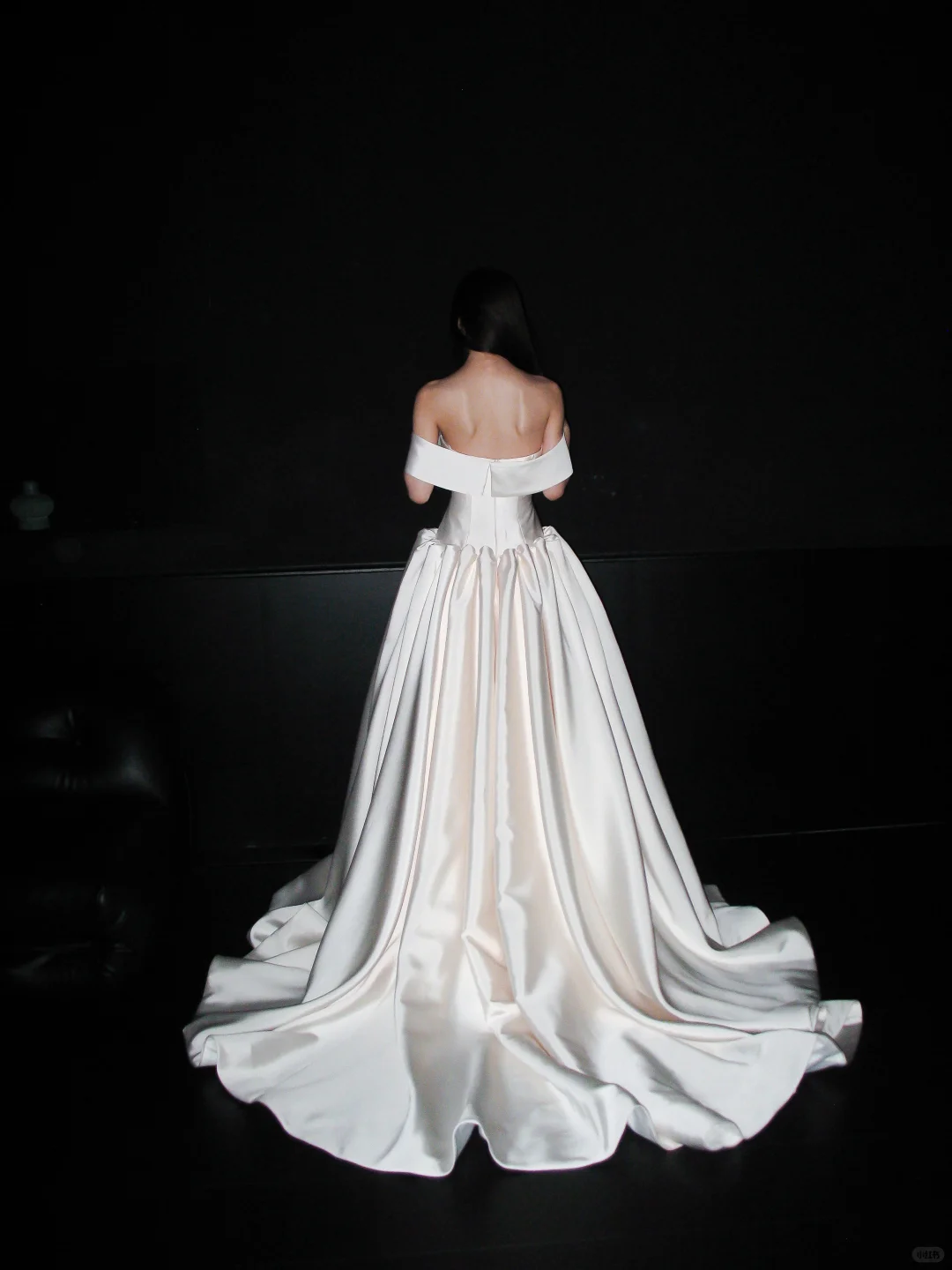 Elegant White Ball Gown Off the Shoulder Satin Long Train Wedding Dress SH8896