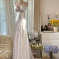 Classy Mermaid V Neck Beaded White Satin Long Open Back Party Dress Evening Dress SH2938