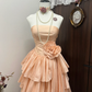 Cute Vintage A Line Strapless Layered Flower Coral Sands Satin Short Homecoming Dress Cocktail Dress SH2986