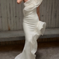 Styletic Mermaid One Shoulder Ruffle White Organza Satin Prom Dress Evening Dress SH7720