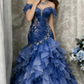 Blue Dreamy Mermaid Exquisite Beaded Layered Ruffle Tulle Prom Dress Evening Gown SH5422