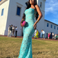Blue Sheath Strapless Exquisite Lace Party Dress Evening Dress Prom Dress SH3904