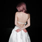 Stunning A Line Halter White Satin Backless Long Wedding Dress SH5980