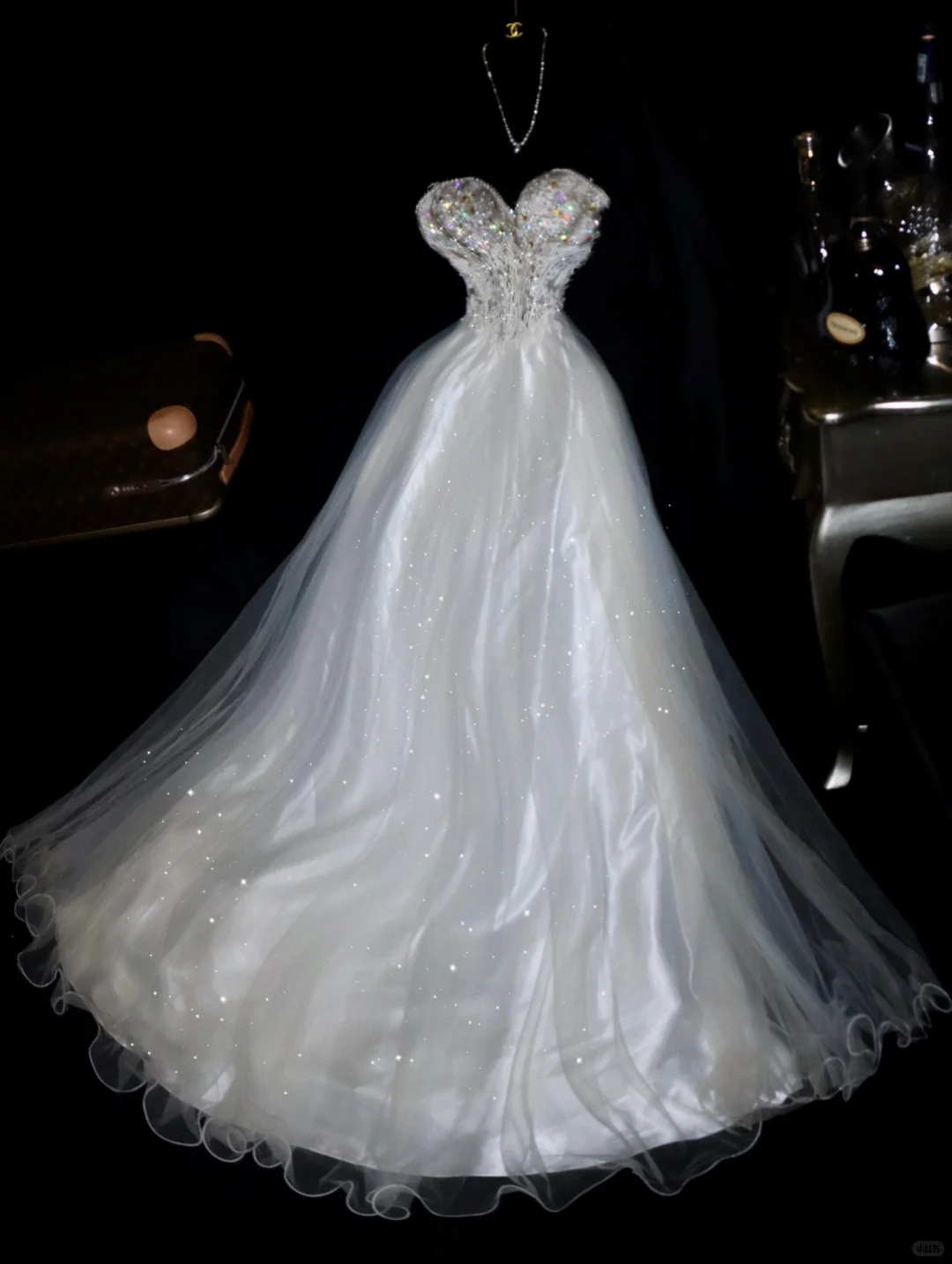 Classy A Line Sweetheart Neck Pearl Beaded Lace Tulle Satin Prom Dress Evening Dress SH3103