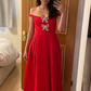 Red A Line Off the Shoulder Rhinestone Bow Satin Prom Dress Evening Dress SH1744