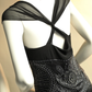 Vintage Sexy Black A Line Exquisite Beaded Chiffon Satin Prom Dress Evening Dress SH5133