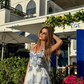 Blue Print Floral A Line Halter Chiffon Backless Long Prom Dress Evening Dress SH6601