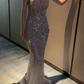 Stunning Sheath Spaghetti Strap Shiny Rhinestone Tulle Prom Dress Evening Dress SH7719