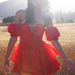 Charming Red A Line Puff Layered Chiffon Short Homecoming Dress Vacation Dress SH4151