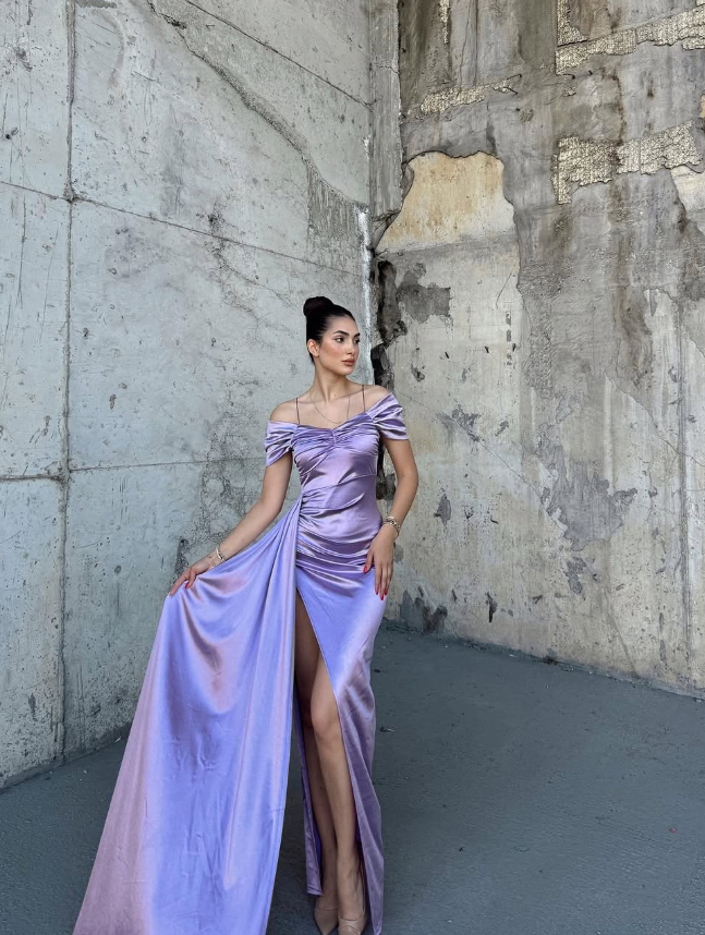 Apricot Sheath Spaghetti Strap Satin Prom Dress Wedding Guest Dress SH4747