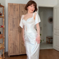 White Elegant Sheath Spaghetti Strap Classic Satin Prom Dress Outfits SH4864