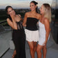 Cute A Line Strapless Black White Satin Short Homecoming Dress Outfits SH1782