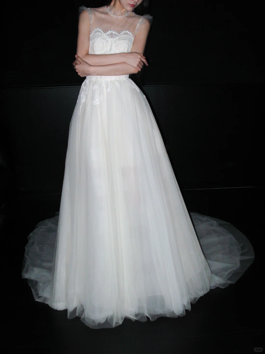 New A Line High Neck White Lace Tulle Long Wedding Dress SH8919