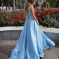 Light Blue Satin Long Prom Dress SH645