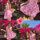 Pink Print Floral A Line Halter Satin Short Prom Dress Homecoming Dress SH6390