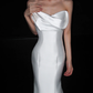 White Unique Mermaid Strapless Satin Long Sweep Wedding Dress SH5971