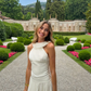 Backless Ivory A Line Halter Chiffon Tea Length Prom Dress Outfits SH5472