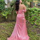 Beautiful Pink Off Shoulder Slit Long Prom Dress Evening Dress SH1511