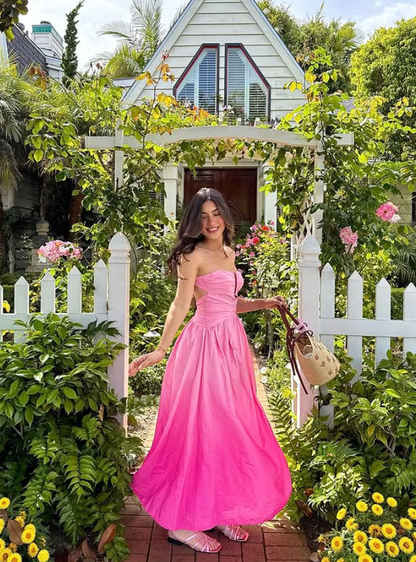 Pink Ombre A Line Spaghetti Strap Satin Backless Prom Dress Vacation Dress SH6253