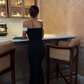 Classic Sheath Off the Shoulder Black-White Satin Prom Dress SH5064