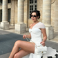 Flowy White Sheath One Shoulder Chiffon Slit Long Prom Dress Party Dress SH6425