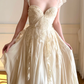 Vintage Sweety A Line Straps Apricot Lace Chiffon Wedding Guest Dress Prom Dress SH5441
