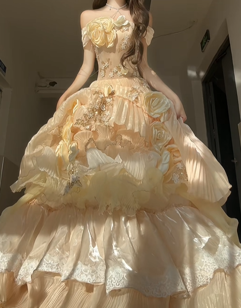 Cute Yellow Rose Ball Gown Off the Shoulder Beaded Satin Prom Dress 16th Birthday Dress SH5030
