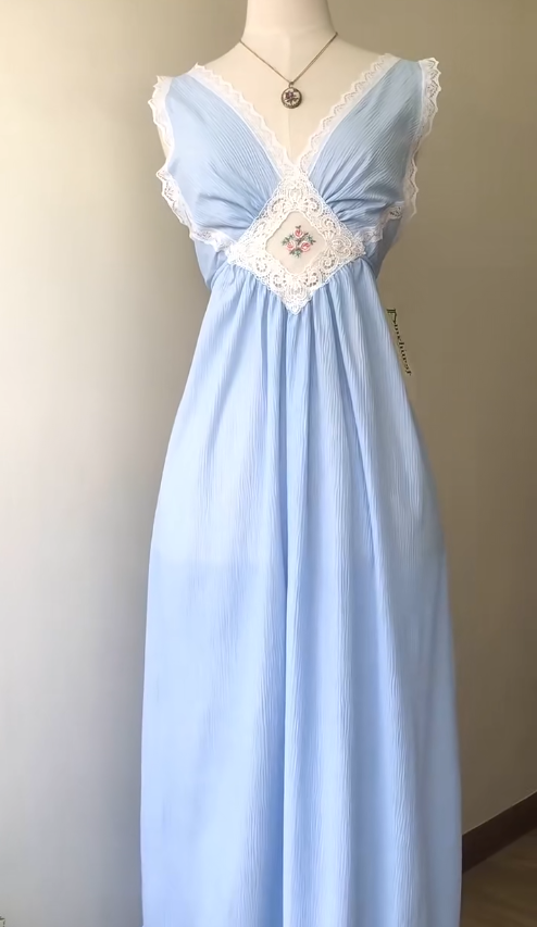 Baby Blue Cute A Line V Neck Lace Chiffon Prom Dress Evening Dress SH4247