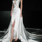 Cute A Line Sweetheart Neck Bow White Satin Slit Wedding Dress SH5867