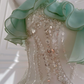 Stunning Mermaid Spaghetti Strap Beaded Ruffle Green White Chiffon Prom Dress Evening Dress SH3011