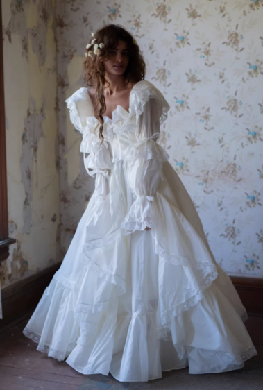 Princess A Line Long Sleeve White Satin Lace Birthday Dress Evening Dress SH2797