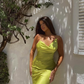 Cute Green Mermaid Spaghetti Strap Satin Prom Dress Open Back SH4564