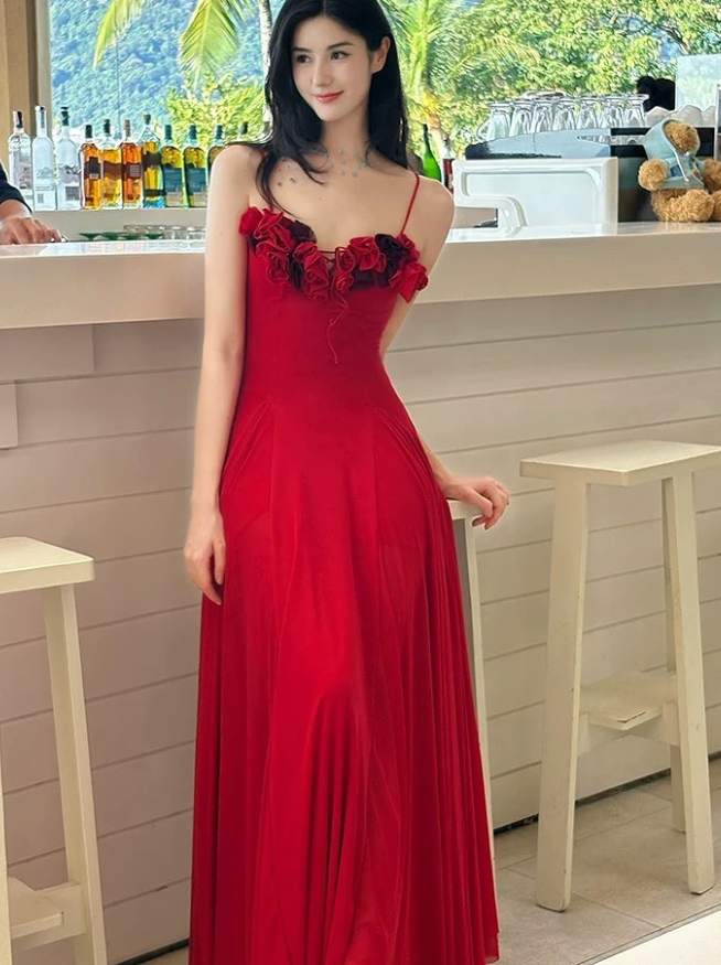 Sexy A Line Spaghetti Straps Floral Tulle Long Prom Dress Graduation Prom Dress SH5266