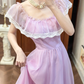 Vintage Lilac A Line Round Neck White Lace Chiffon Long Prom Dress Evening Dress SH5656