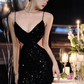 Sexy Black Sheath Straps Sequin Open Back Prom Dress Evening Dress Date Dress SH5648
