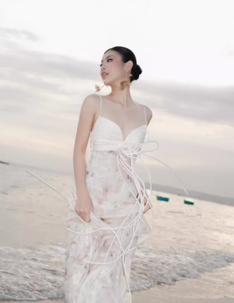 Elegant A Line Spaghetti Strap Print Floral Satin Long Party Dress Evening Dress SH3130