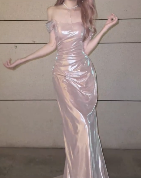 Romantic Light Pink Mermaid Satin Graduation Ball Gown 18th Birthday Dress with Slit SH4990