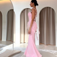 Light Yellow Mermaid Straps Ruffle Chiffon Prom Dress Date Dress SH5547