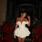 White A Line Off the Shoulder Satin Short Homecoming Dress Birthday Dress SH4162