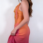 Unique Sheath Spaghetti Strap Beaded Pink Orange Ombre Chiffon Party Dress SH2711